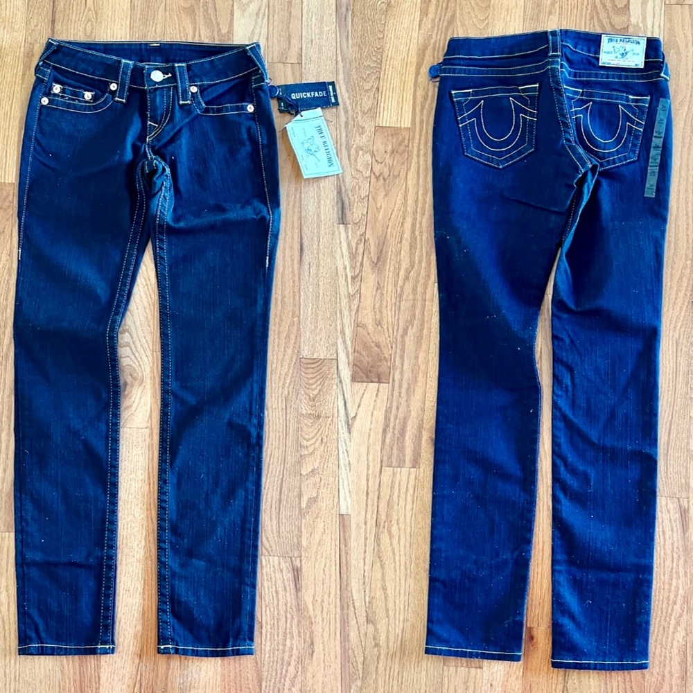 New 26 TRUE RELIGION Skinny Jeans Quick Fade Dark Blue